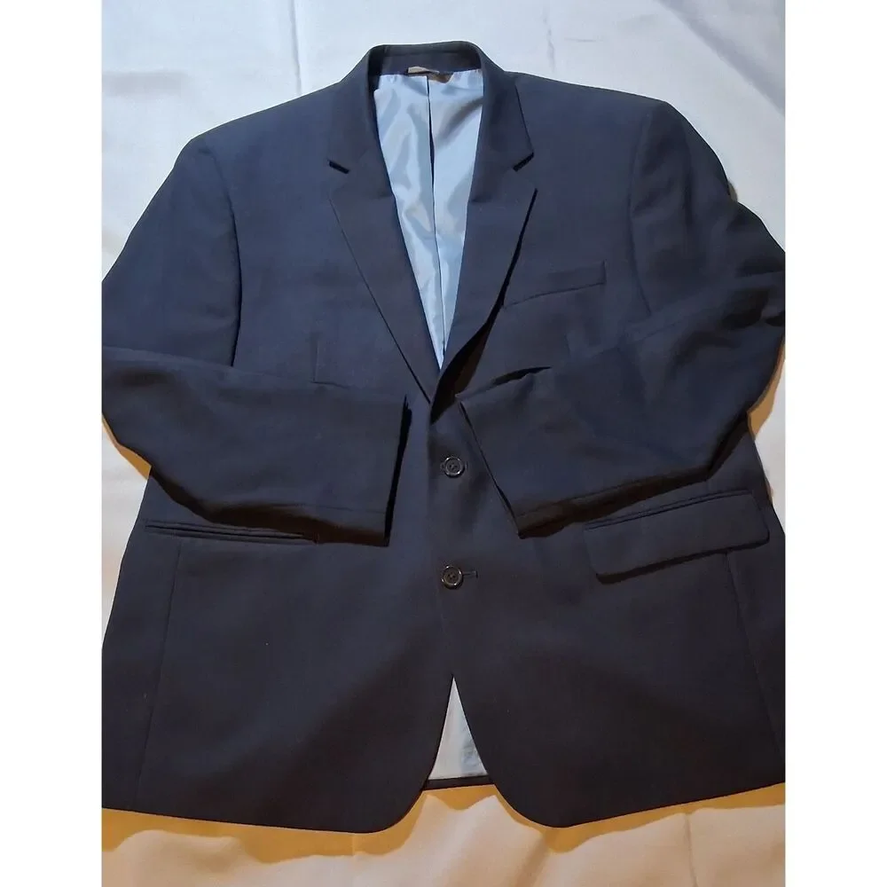 Mens Navy Blue Two-Button 46R Suit Jacket Sport Coat Blazer Formal Business